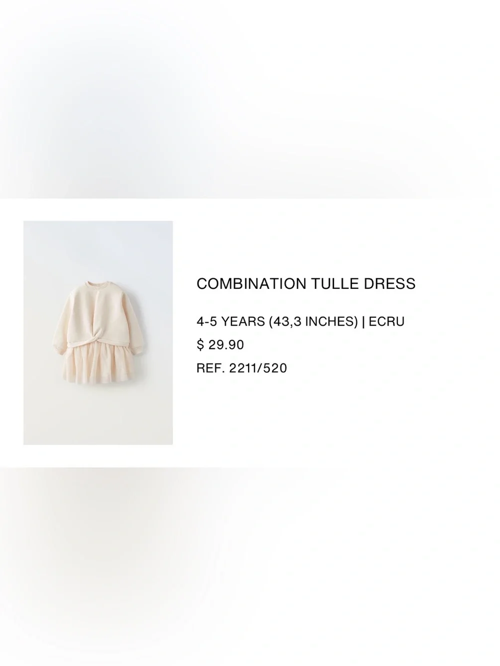 Zara girls Combination Tulle dress size 4-5